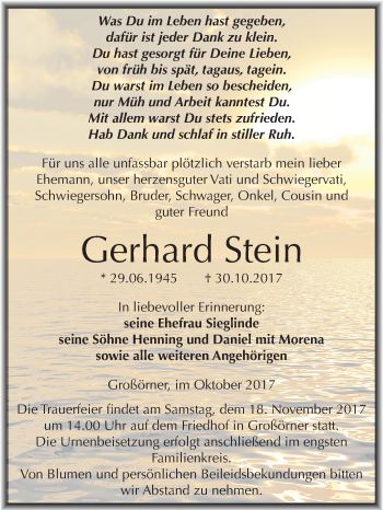 Traueranzeige von Gerhard Stein von Mitteldeutsche Zeitung