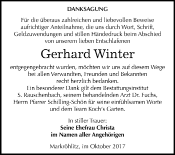 Traueranzeige von Gerhard Winter von Mitteldeutsche Zeitung Weißenfels