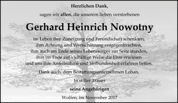 Traueranzeige von Gerhard Heinrich Nowotny von Mitteldeutsche Zeitung Bitterfeld
