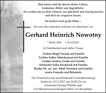Traueranzeige von Gerhard Heinrich Nowotny von WVG - Wochenspiegel Bitterfeld
