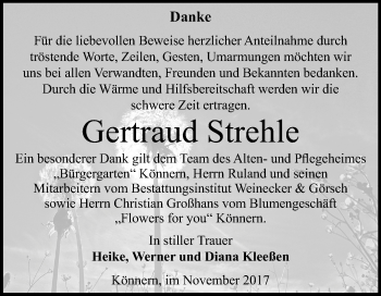 Traueranzeige von Gertraud Strehle von Mitteldeutsche Zeitung Bernburg