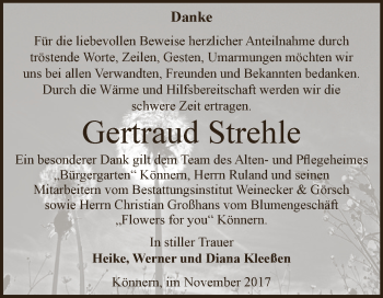 Traueranzeige von Gertraud Strehle von Super Sonntag Bernburg