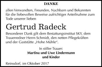 Traueranzeige von Gertrud Radeck von Mitteldeutsche Zeitung