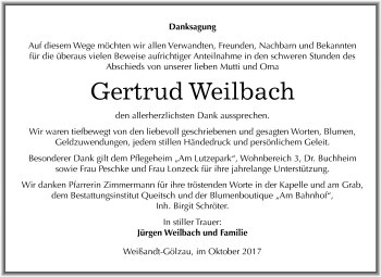 Traueranzeige von Gertrud Weilbach von Mitteldeutsche Zeitung Köthen