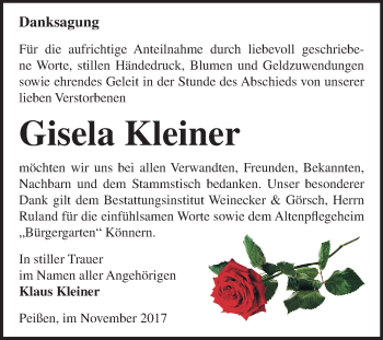 Traueranzeige von Gisela Kleiner von Mitteldeutsche Zeitung Bernburg