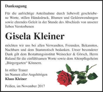 Traueranzeige von Gisela Kleiner von Super Sonntag Bernburg