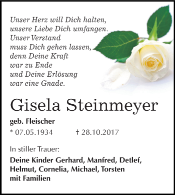 Traueranzeige von Gisela Steinmeyer von Mitteldeutsche Zeitung