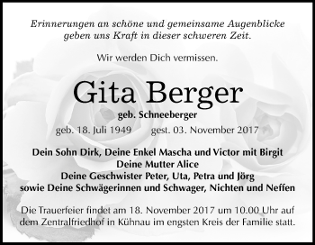 Traueranzeige von Gita berger von Mitteldeutsche Zeitung