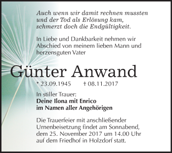 Traueranzeige von Günter Anwand von Mitteldeutsche Zeitung