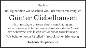 Traueranzeige von Günter Giebelhausen von Super Sonntag Quedlinburg