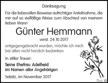 Traueranzeige von Günter Hemmann von Super Sonntag Zeitz