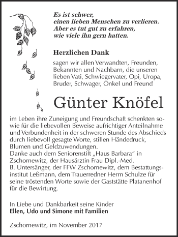 Traueranzeige von Günter Knöfel von WVG - Wochenspiegel Wittenberg