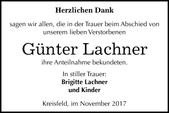 Traueranzeige von Günter Lachner von Mitteldeutsche Zeitung