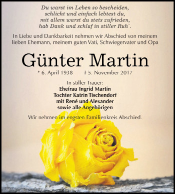Traueranzeige von Günter Martin von Super Sonntag Zeitz