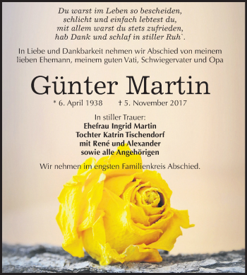 Traueranzeige von Günter Martin von Mitteldeutsche Zeitung