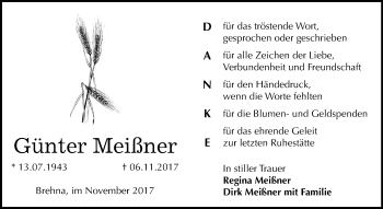 Traueranzeige von Günter Meißner von Mitteldeutsche Zeitung Bitterfeld