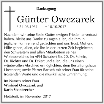 Traueranzeige von Günter Owczarek von Mitteldeutsche Zeitung
