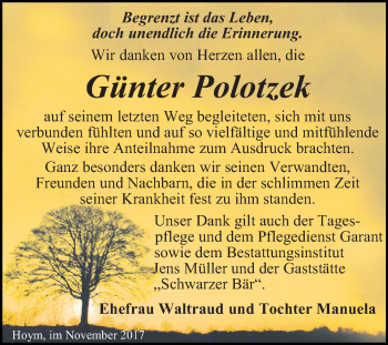 Traueranzeige von Günter Polotzek von Mitteldeutsche Zeitung Aschersleben