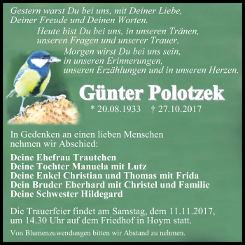 Traueranzeige von Günter Polotzek von Mitteldeutsche Zeitung
