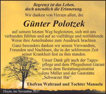Traueranzeige von Günter Polotzek von Super Sonntag Aschersleben