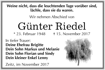 Traueranzeige von Günter Riedel von Mitteldeutsche Zeitung