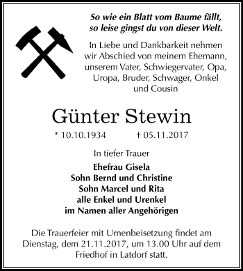 Traueranzeige von Günter Stewin von Mitteldeutsche Zeitung Bernburg