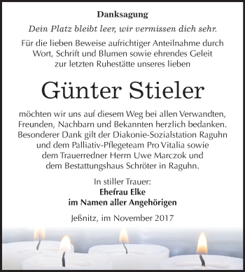 Traueranzeige von Günter Stieler von Mitteldeutsche Zeitung Bitterfeld