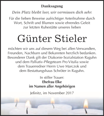 Traueranzeige von Günter Stieler von WVG - Wochenspiegel Bitterfeld