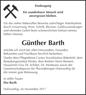 Traueranzeige von Günther Barth von WVG - Wochenspiegel Bitterfeld