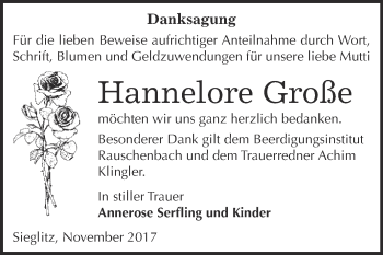 Traueranzeige von Hannelore Große von WVG - Wochenspiegel NMB / WSF / ZTZ