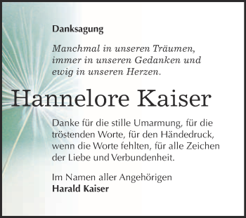 Traueranzeige von Hannelore Kaiser von WVG - Wochenspiegel Wittenberg