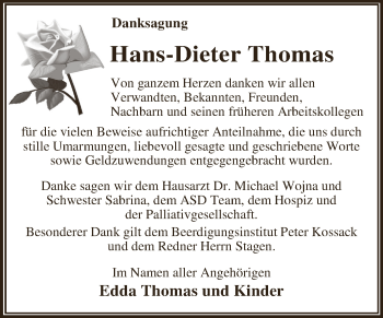 Traueranzeige von Hans-Dieter Thomas von WVG - Wochenspiegel Dessau / Köthen