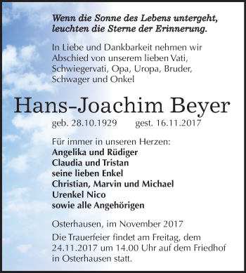 Traueranzeige von Hans-Joachim Beyer von Mitteldeutsche Zeitung