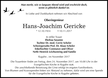 Traueranzeige von Hans-Joachim Gericke von Mitteldeutsche Zeitung Bitterfeld