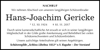 Traueranzeige von Hans-Joachim Gericke von Mitteldeutsche Zeitung Bitterfeld