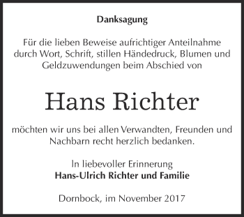 Traueranzeige von Hans Richter von Super Sonntag Bernburg