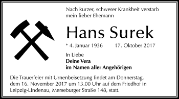 Traueranzeige von Hans Surek von Mitteldeutsche Zeitung