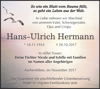 Traueranzeige von Hans-Ulrich Hermann von Super Sonntag Aschersleben
