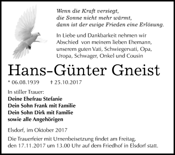 Traueranzeige von Hans Günter Gneist von Mitteldeutsche Zeitung Köthen
