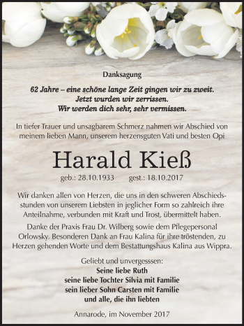 Traueranzeige von Harald Kieß von Mitteldeutsche Zeitung
