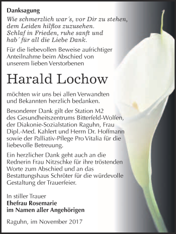 Traueranzeige von Harald Lochow von WVG - Wochenspiegel Bitterfeld