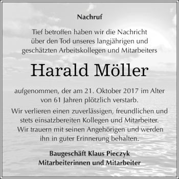 Traueranzeige von Harald Möller von Super Sonntag Dessau / Köthen
