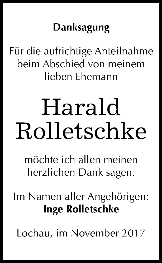  Traueranzeige für Harald Rolletschke vom 18.11.2017 aus Mitteldeutsche Zeitung Halle/Saalkreis