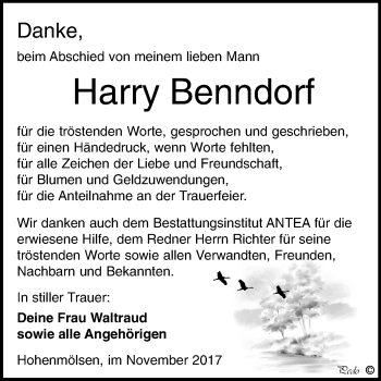Traueranzeige von Harry Benndorf von Mitteldeutsche Zeitung Weißenfels