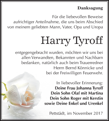 Traueranzeige von Harry Tyroff von Mitteldeutsche Zeitung
