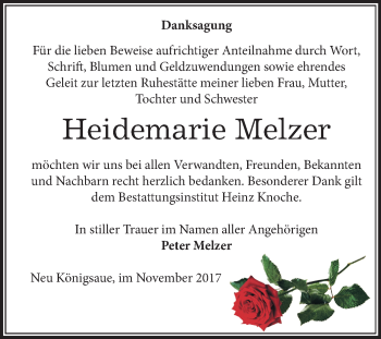 Traueranzeige von Heidemarie Melzer von Mitteldeutsche Zeitung Aschersleben
