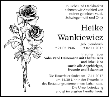 Traueranzeige von Heike Wankiewicz von Mitteldeutsche Zeitung Bitterfeld