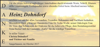 Traueranzeige von Heinz Dohndorf von Super Sonntag Aschersleben