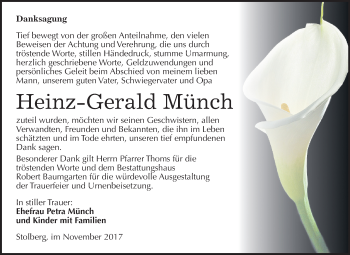 Traueranzeige von Heinz-Gerald Münch von Mitteldeutsche Zeitung Sangerhausen