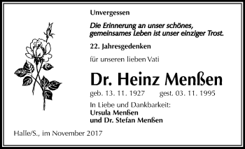Traueranzeige von Heinz Menßen von Mitteldeutsche Zeitung Halle/Saalkreis